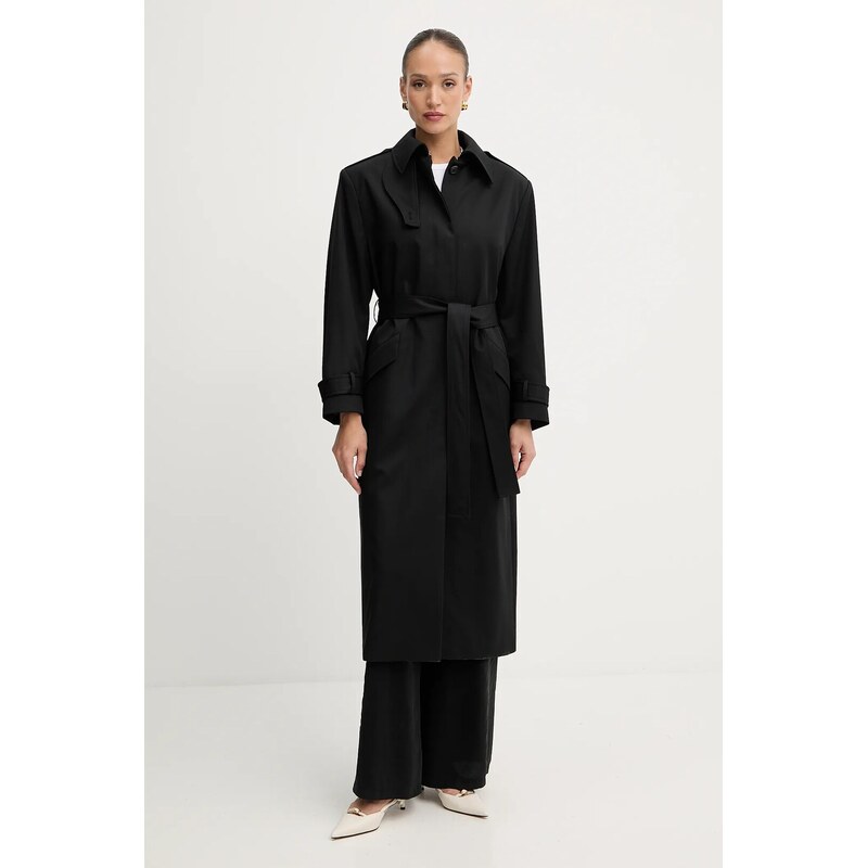 BOSS trenci de lână culoarea negru, de tranziție, 50543198