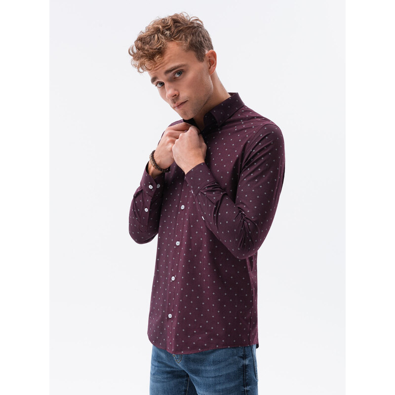 Ombre Camasa eleganta cu maneca lunga barbati - rosu burgund K463