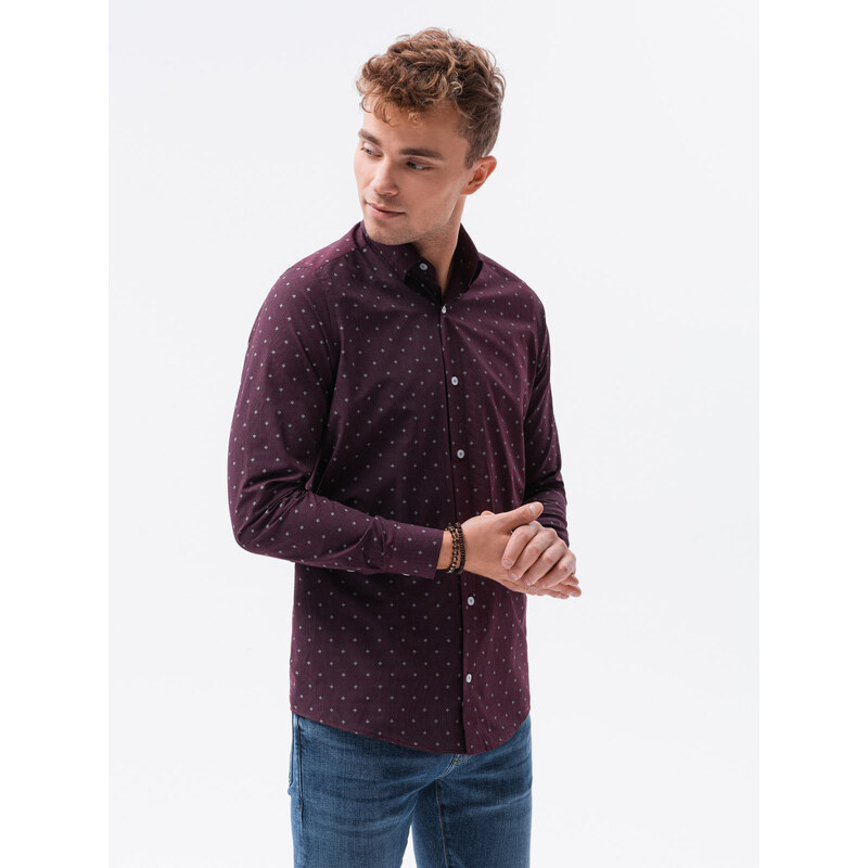 Ombre Camasa eleganta cu maneca lunga barbati - rosu burgund K463