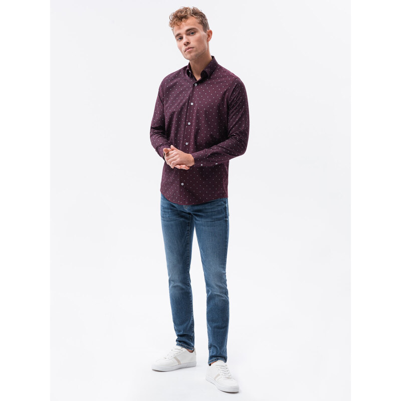 Ombre Camasa eleganta cu maneca lunga barbati - rosu burgund K463