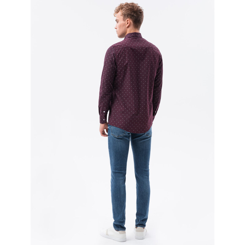 Ombre Camasa eleganta cu maneca lunga barbati - rosu burgund K463