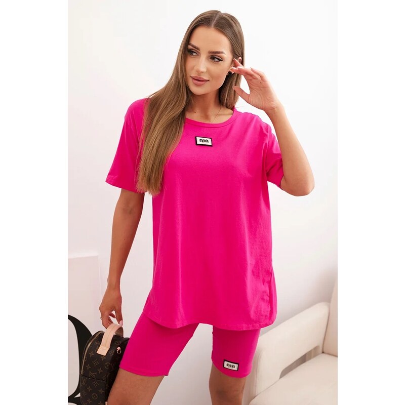 Kesi Włoski Women's cotton set with short sleeves and shorts fuchsia