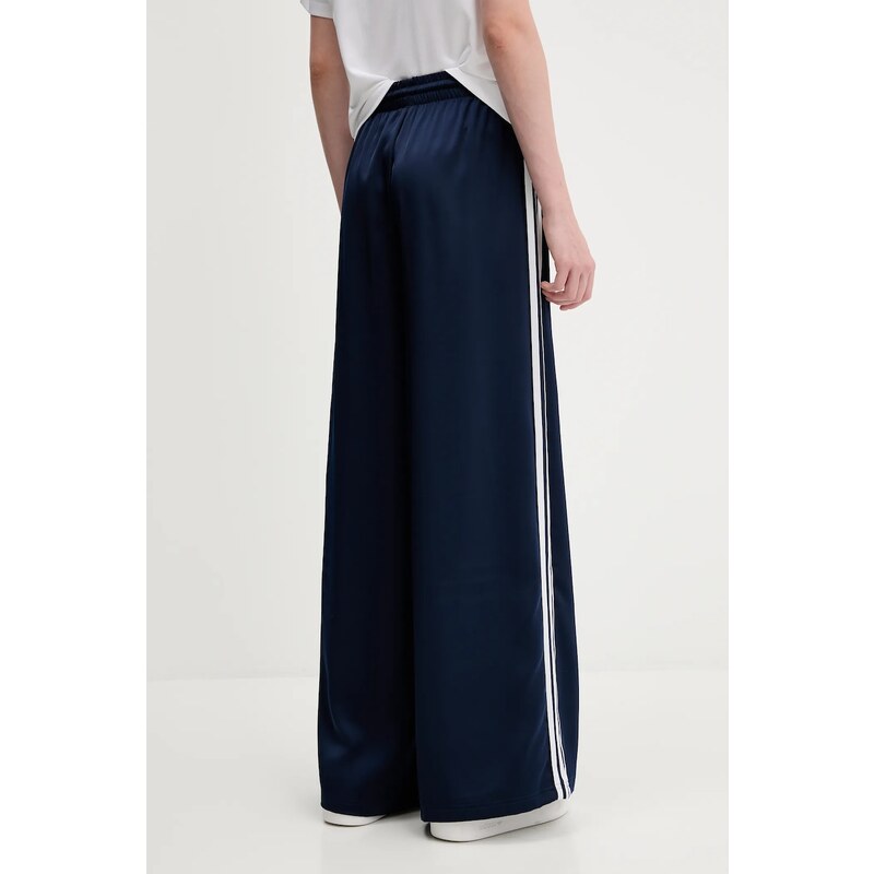 adidas Originals pantaloni de trening Adicolor Satin Wide Leg culoarea bleumarin, cu imprimeu, JD0881