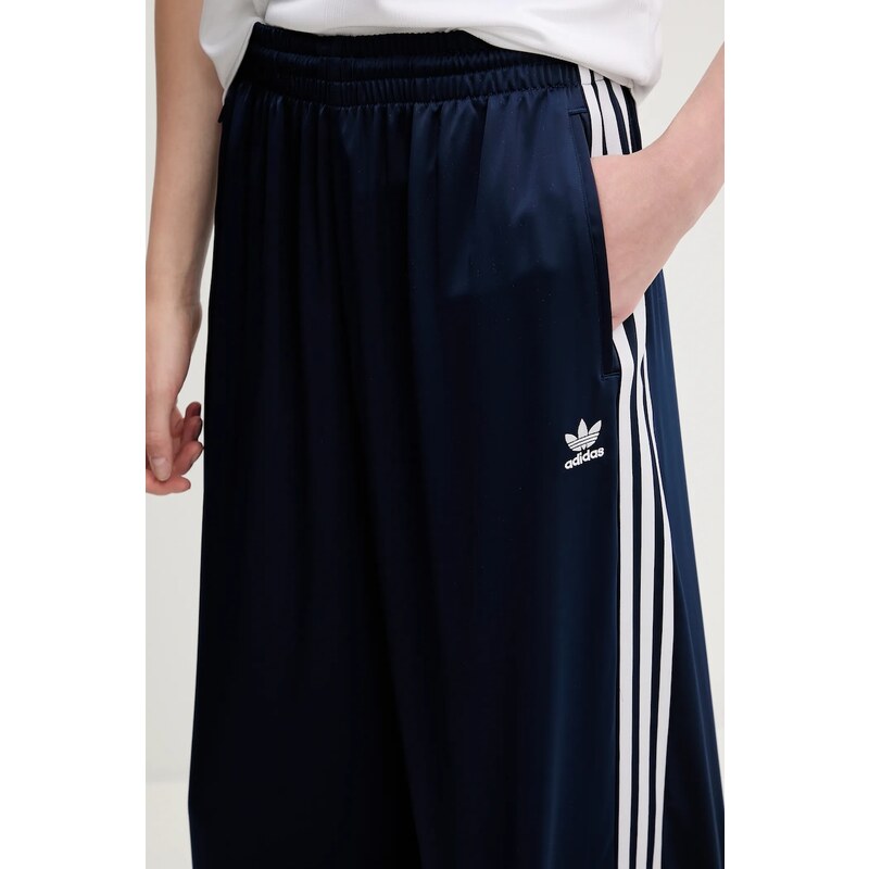adidas Originals pantaloni de trening Adicolor Satin Wide Leg culoarea bleumarin, cu imprimeu, JD0881