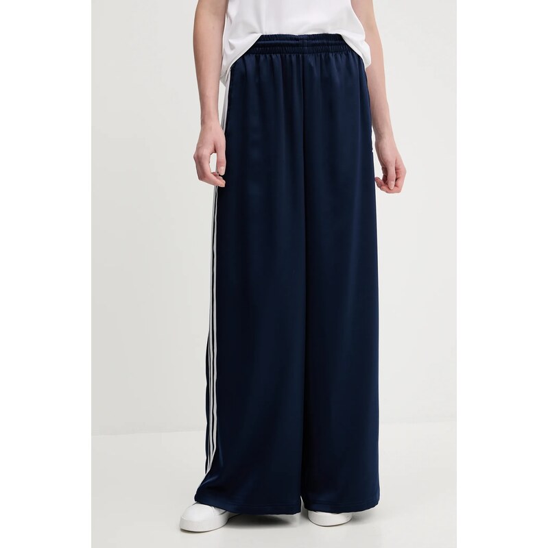 adidas Originals pantaloni de trening Adicolor Satin Wide Leg culoarea bleumarin, cu imprimeu, JD0881