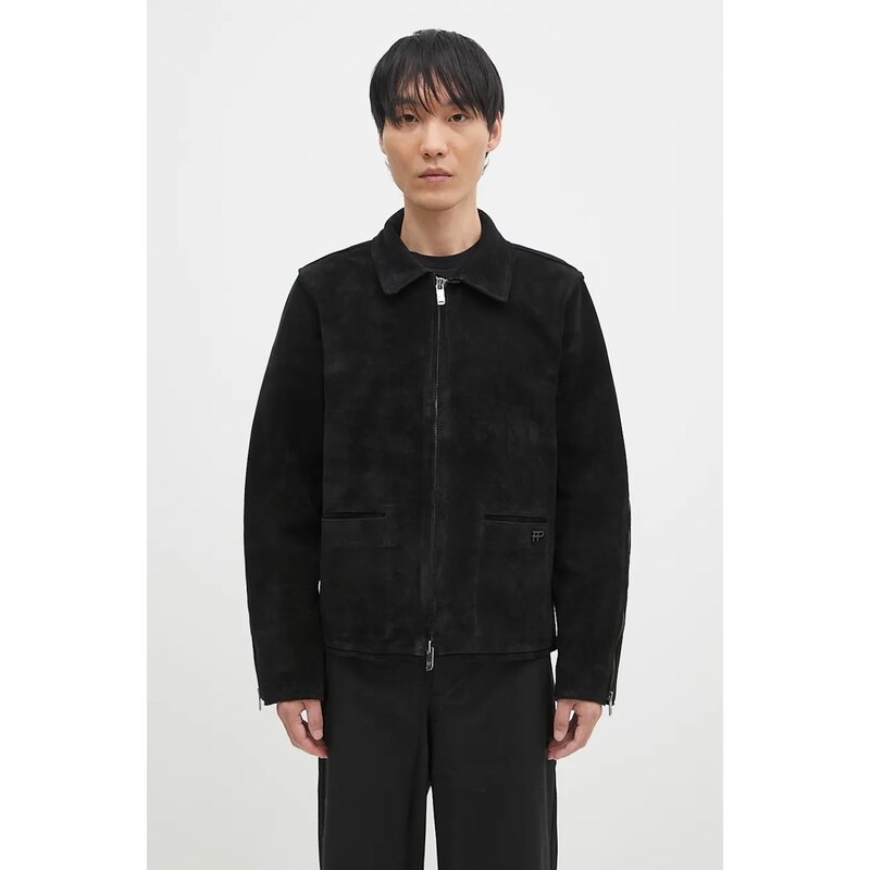 Filling Pieces geacă din piele întoarsă Leather Jacket Suede barbati, culoarea negru, de tranzitie, 75922791861