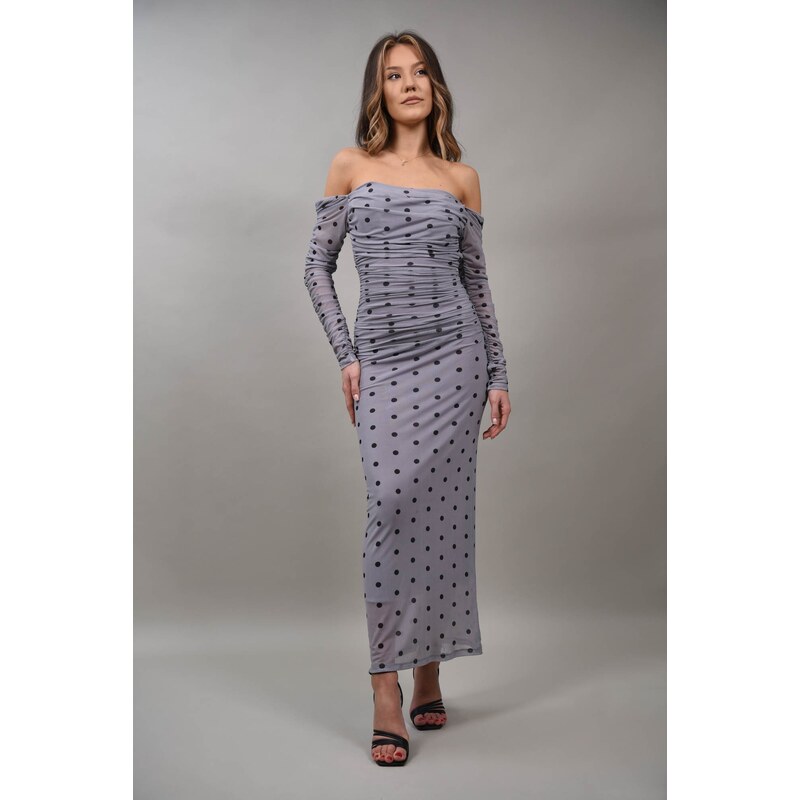 Lumina Italy Rochie Lunga Drapata Tul Cu Buline Magico Neally - S-M, Violet