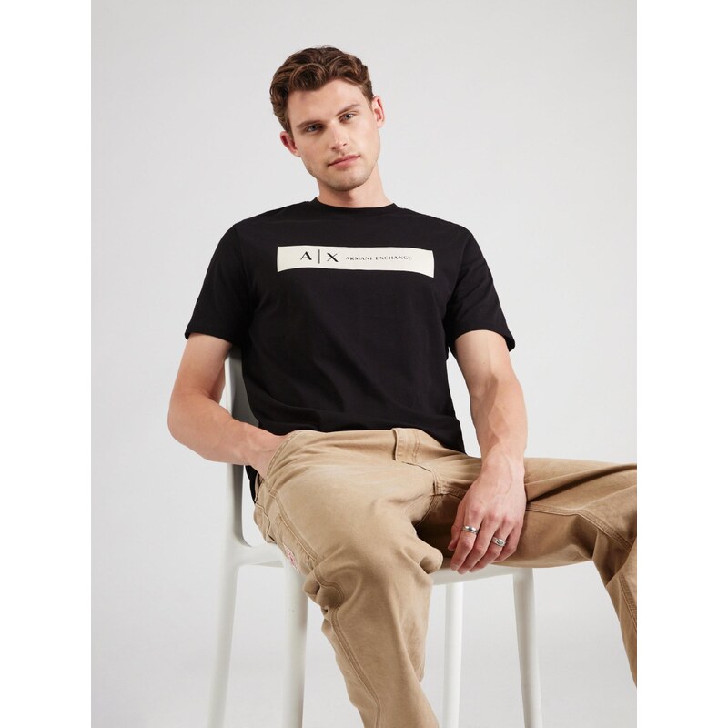 ARMANI EXCHANGE Tricou negru / alb