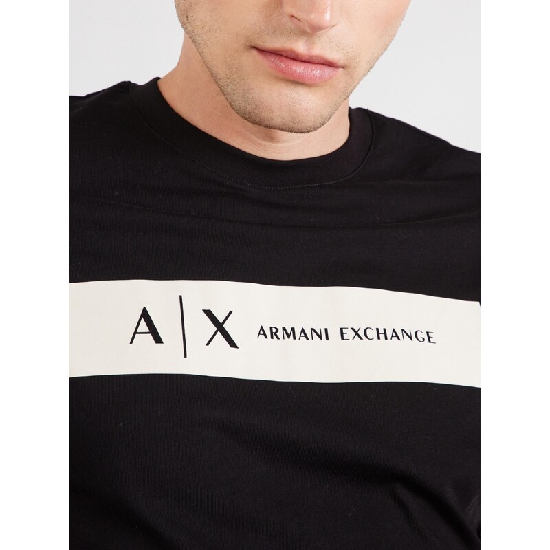 ARMANI EXCHANGE Tricou negru / alb