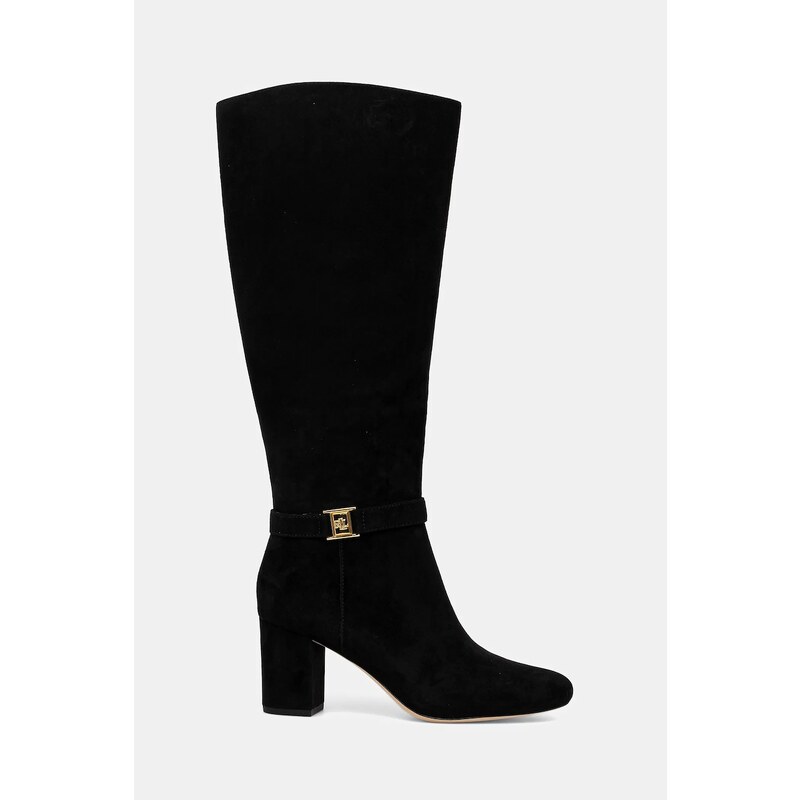 Lauren Ralph Lauren cizme din piele întoarsă Kellie Tl Hl culoarea negru, cu toc drept, 802967843001