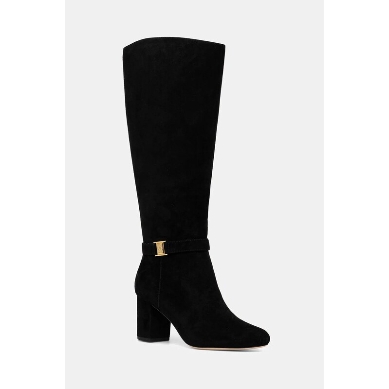 Lauren Ralph Lauren cizme din piele întoarsă Kellie Tl Hl culoarea negru, cu toc drept, 802967843001