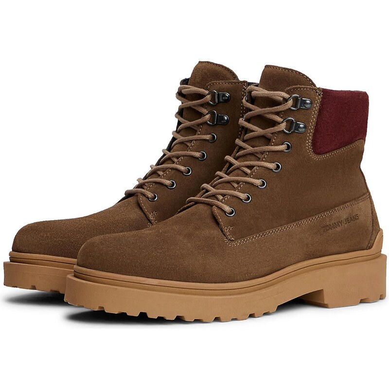 Tommy Jeans Bocanci cu șireturi maro / roșu burgundy