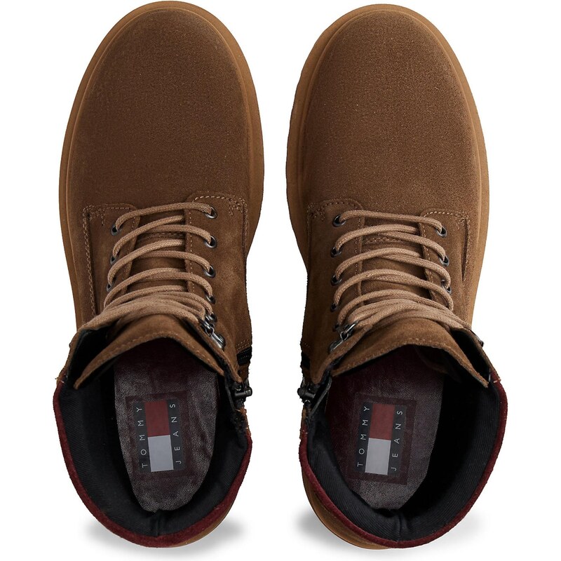 Tommy Jeans Bocanci cu șireturi maro / roșu burgundy