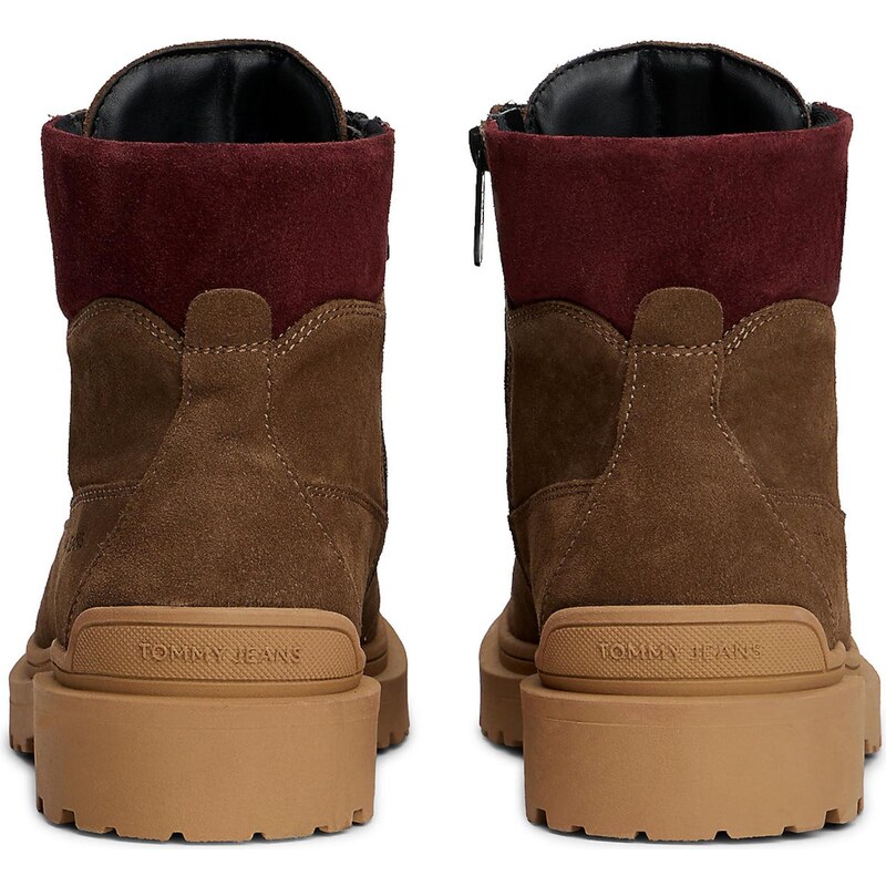 Tommy Jeans Bocanci cu șireturi maro / roșu burgundy