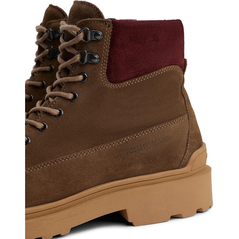 Tommy Jeans Bocanci cu șireturi maro / roșu burgundy