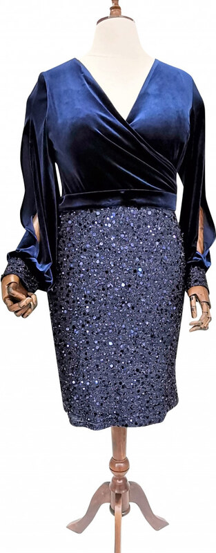 SPEDRE Rochie albastra din catifea si paiete Elektra (Marime: EU/44)