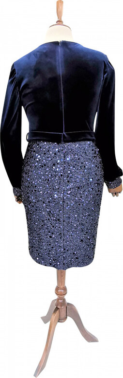 SPEDRE Rochie albastra din catifea si paiete Elektra (Marime: EU/44)