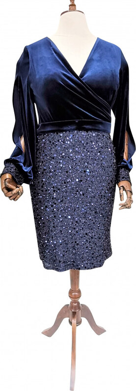 SPEDRE Rochie albastra din catifea si paiete Elektra (Marime: EU/44)