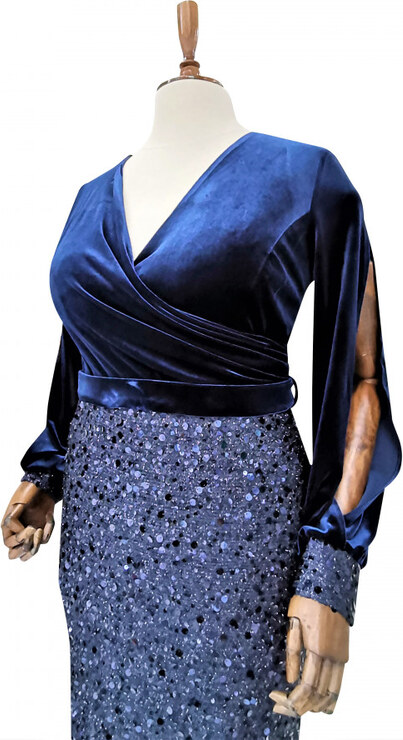 SPEDRE Rochie albastra din catifea si paiete Elektra (Marime: EU/44)