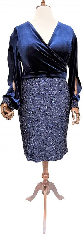 SPEDRE Rochie albastra din catifea si paiete Elektra (Marime: EU/44)