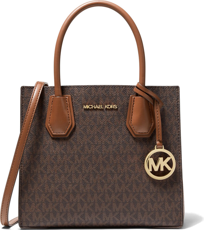 Michael Kors Mercer Medium Logo and Leather Accordion Crossbody Bag Brown