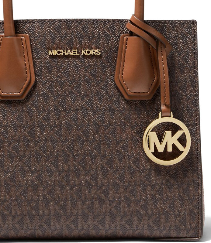 Michael Kors Mercer Medium Logo and Leather Accordion Crossbody Bag Brown