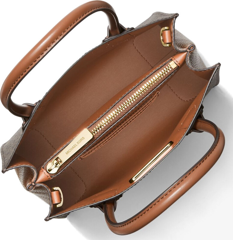 Michael Kors Mercer Medium Logo and Leather Accordion Crossbody Bag Brown