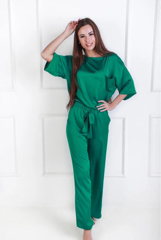 Lace is more Pijama dama cu bluza si pantalon lung din satin fin