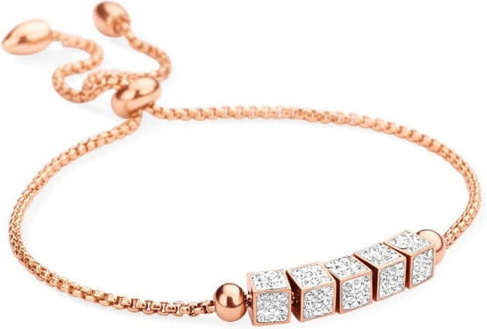 Victoria Rose brățară pătrată auriu cu pietre albe