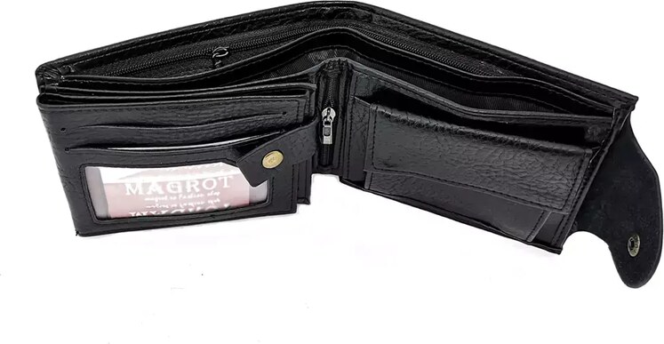 Portofel barbatesc, din piele, Magrot, negru, inchidere cu capsa, magrot 20105