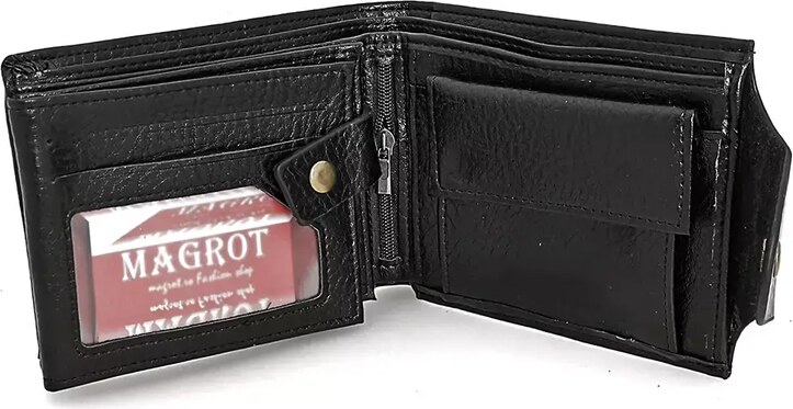 Portofel barbatesc, din piele, Magrot, negru, inchidere cu capsa, magrot 20105
