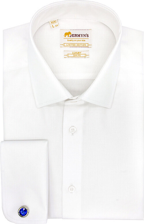 JERMYN'S Camasa eleganta slim alba barbati Diagonal pentru butoni Luxury Slim Fit (Marime: L)