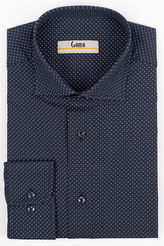 GAMA Camasa barbati regular fit bleumarin cu imprimeu alb si albastru PREMIUM