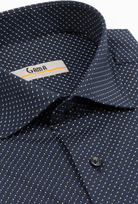 GAMA Camasa barbati regular fit bleumarin cu imprimeu alb si albastru PREMIUM