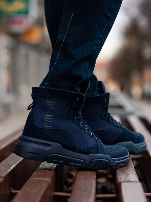 Ombre Men's ankle sneaker boots with sculpted sole - navy blue