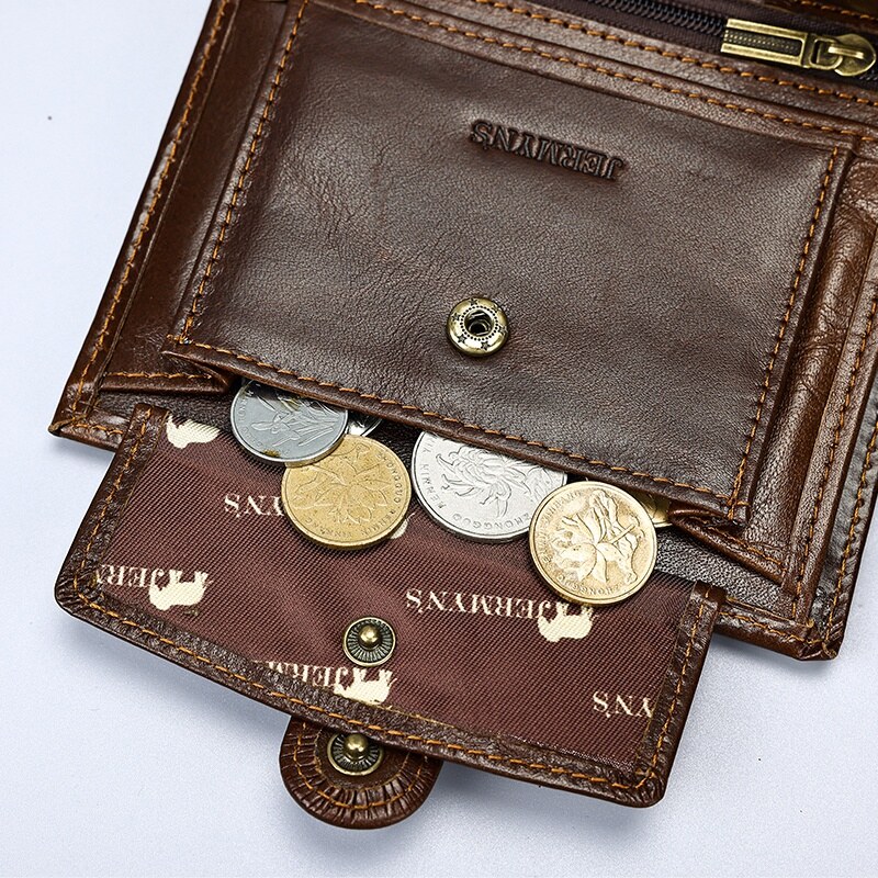 Portofel barbati JERMYN'S Rimini RFID din piele naturala maro cu inchidere prin capsa