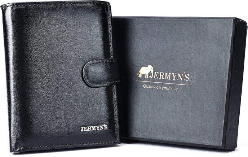 Portofel barbati JERMYN'S Rimini RFID din piele naturala neagra cu inchidere prin capsa