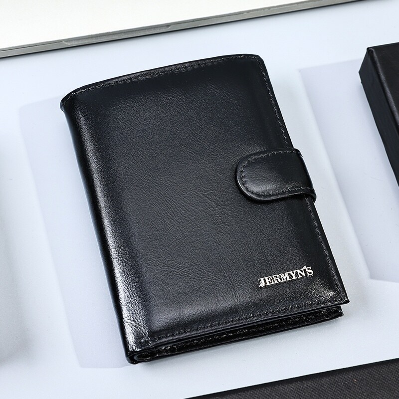 Portofel barbati JERMYN'S Rimini RFID din piele naturala neagra cu inchidere prin capsa