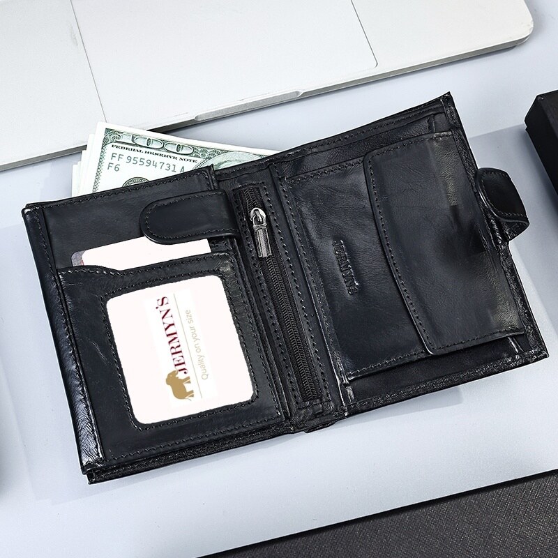 Portofel barbati JERMYN'S Rimini RFID din piele naturala neagra cu inchidere prin capsa