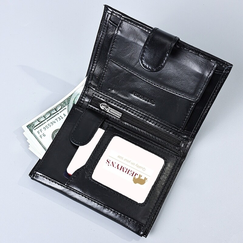 Portofel barbati JERMYN'S Rimini RFID din piele naturala neagra cu inchidere prin capsa