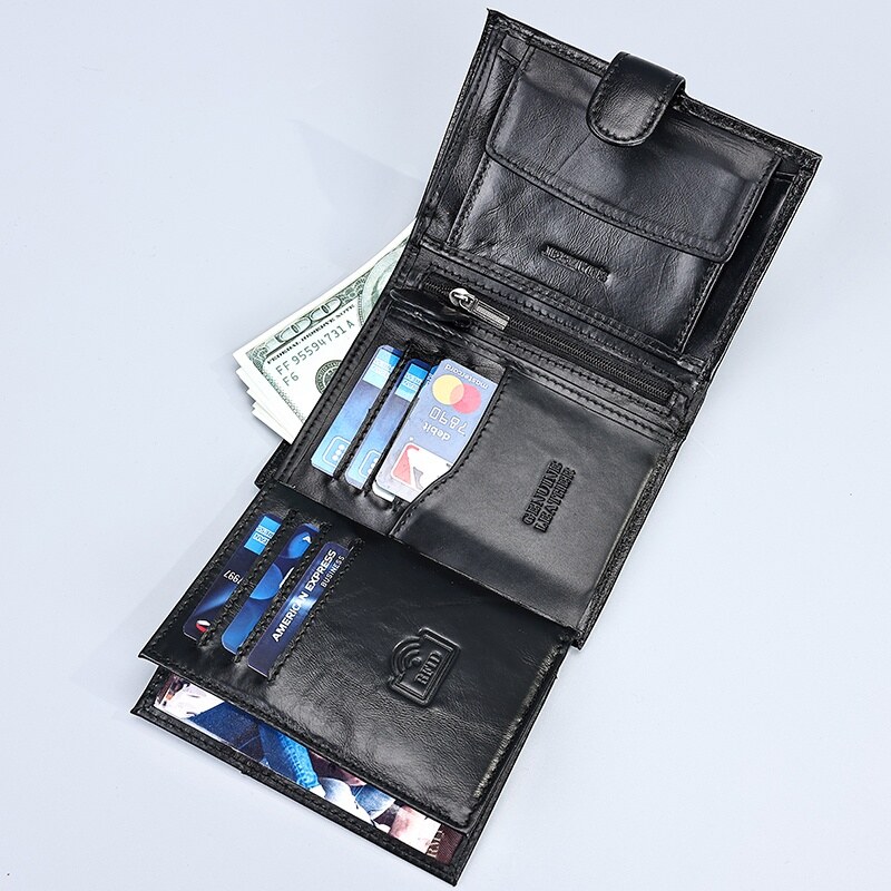 Portofel barbati JERMYN'S Rimini RFID din piele naturala neagra cu inchidere prin capsa