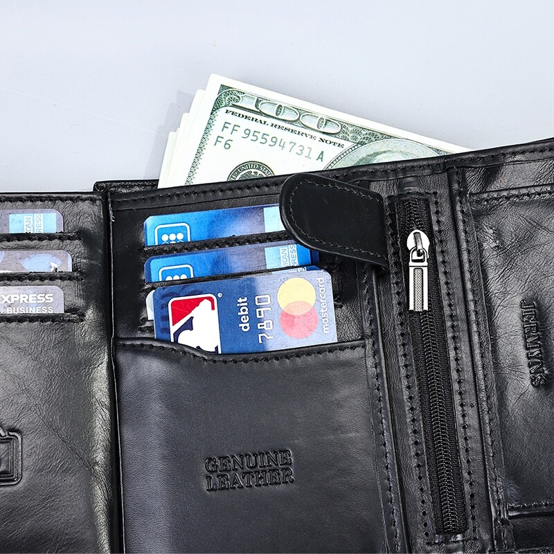 Portofel barbati JERMYN'S Rimini RFID din piele naturala neagra cu inchidere prin capsa