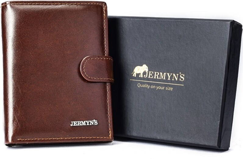 Portofel barbati JERMYN'S Rimini RFID din piele naturala maro cu inchidere prin capsa