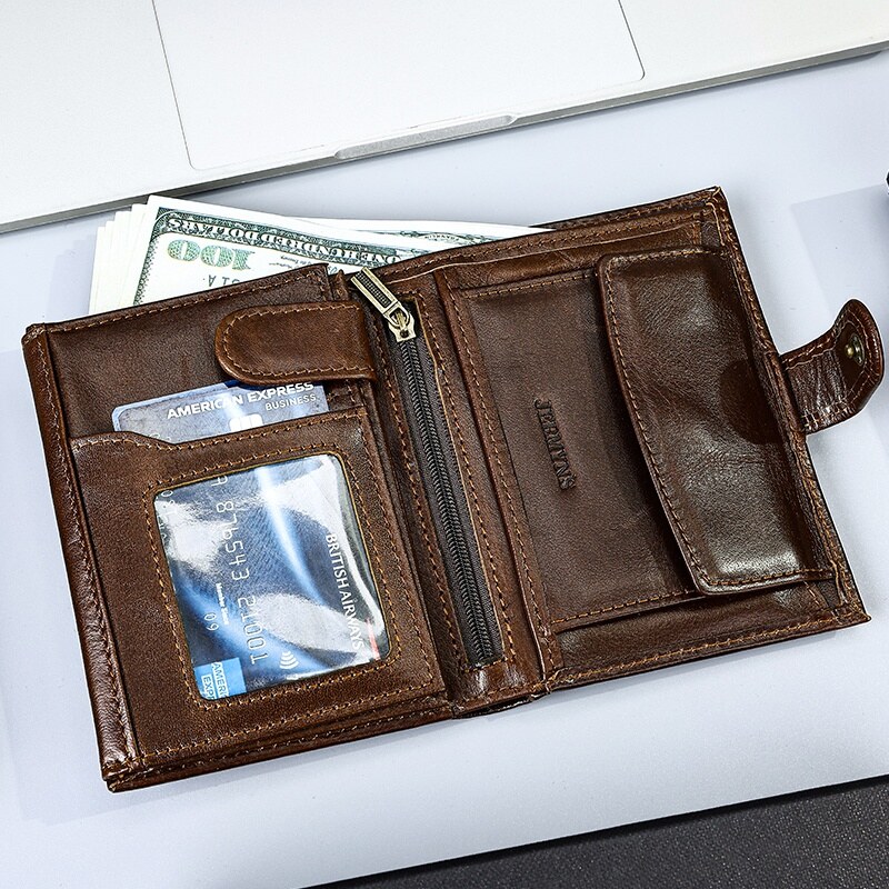 Portofel barbati JERMYN'S Rimini RFID din piele naturala maro cu inchidere prin capsa