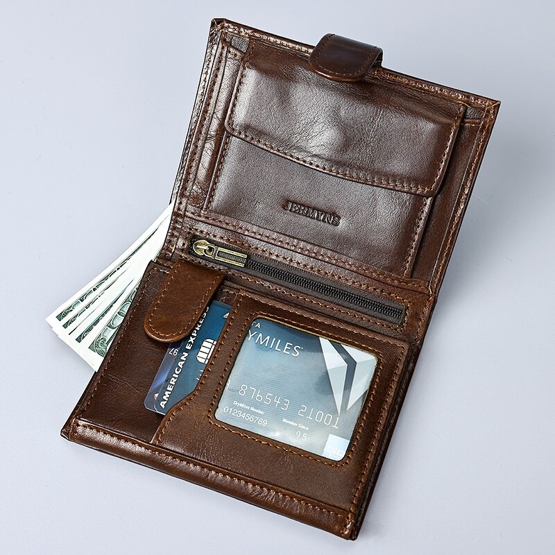 Portofel barbati JERMYN'S Rimini RFID din piele naturala maro cu inchidere prin capsa