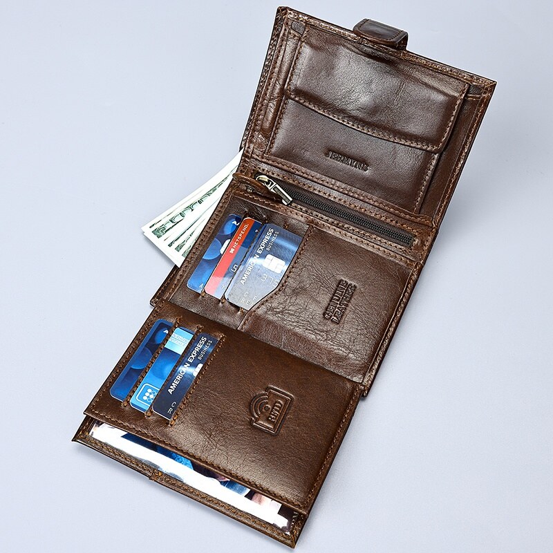 Portofel barbati JERMYN'S Rimini RFID din piele naturala maro cu inchidere prin capsa