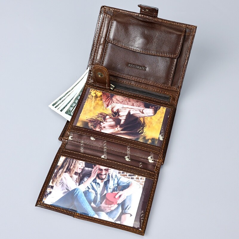 Portofel barbati JERMYN'S Rimini RFID din piele naturala maro cu inchidere prin capsa