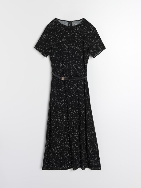 Sinsay - Rochie midi din vâscoză cu curea cu imprimeu cu buline - multicolor