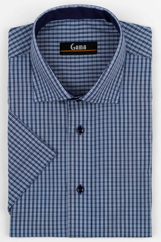 GAMA Camasa barbati regular fit cu maneca scurta bleu cu carouri bleumarin