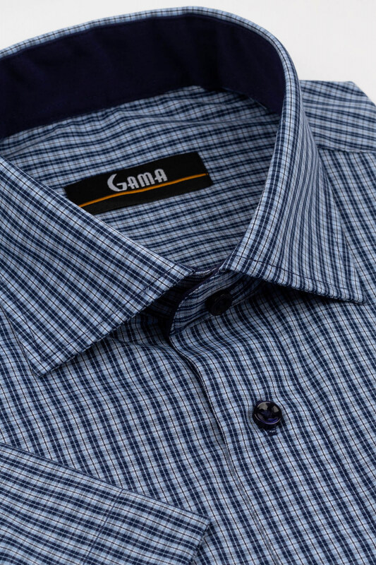 GAMA Camasa barbati regular fit cu maneca scurta bleu cu carouri bleumarin